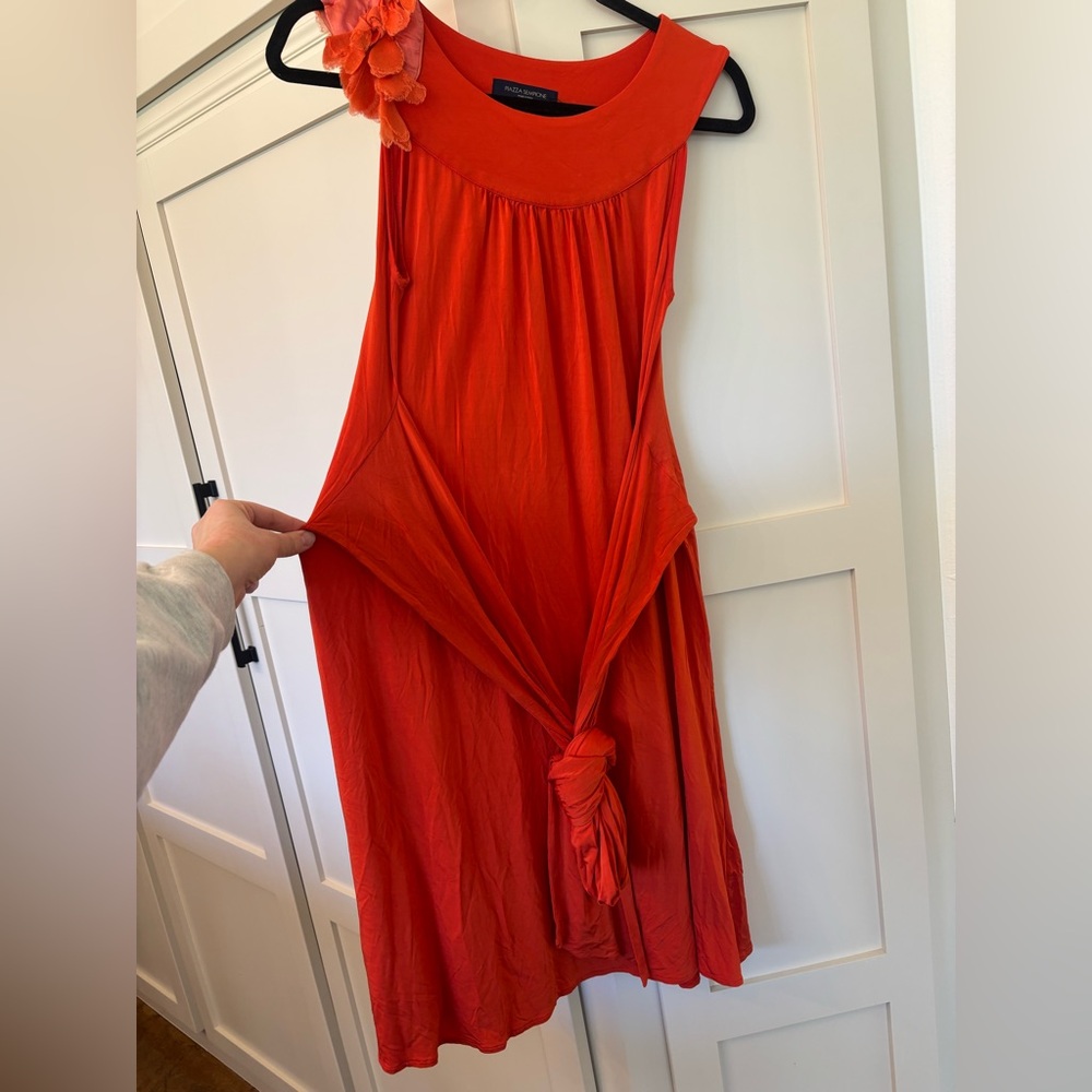 Midi Tie-Front Italian Designer Elegant Flowy Orange Dress